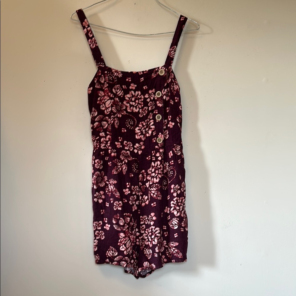 Areopostale Romper in purple and pink with wood look button trim in front size M